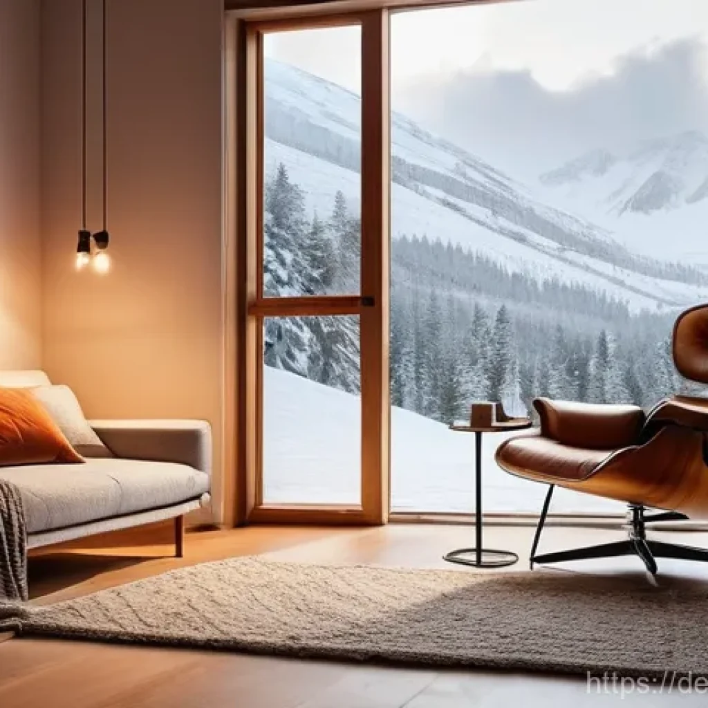 마이크로 하우스의 가을과 겨울 준비하기 - **Prompt:** A cozy and well-insulated micro-house interior during a gentle snowfall. The focal point...
