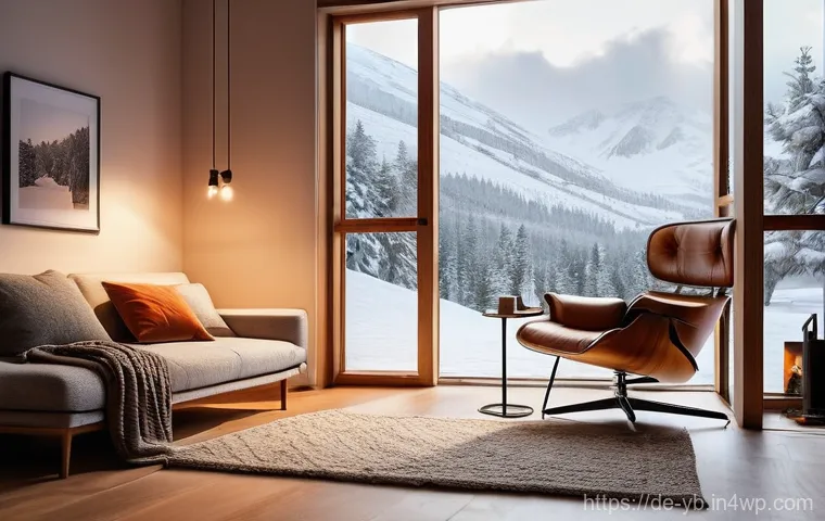 마이크로 하우스의 가을과 겨울 준비하기 - **Prompt:** A cozy and well-insulated micro-house interior during a gentle snowfall. The focal point...