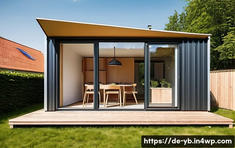 마이크로 하우스의 현대적 주거 모델 - A modern, compact microhouse situated in an urban German setting such as Berlin, showcasing efficien...