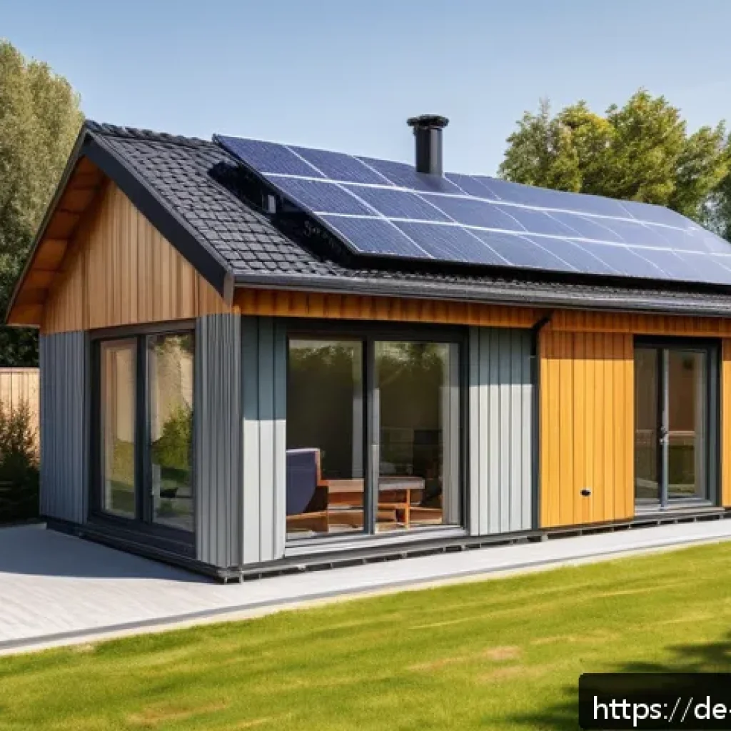 마이크로 하우스의 안전성 평가 - A compact German micro house exterior in a suburban setting, showcasing a modern modular design with...
