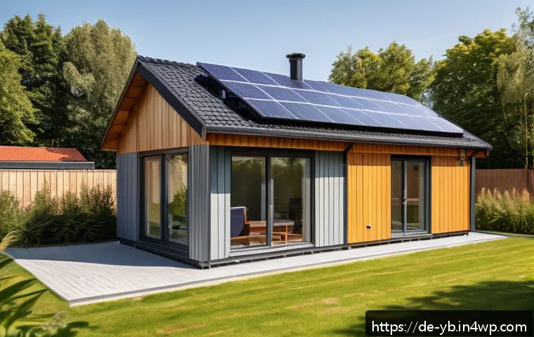 마이크로 하우스의 안전성 평가 - A compact German micro house exterior in a suburban setting, showcasing a modern modular design with...