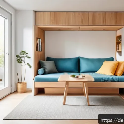 Home 30 마이크로 하우스의 인테리어 디자인 트렌드 분석 - A modern micro house interior showcasing multifunctional furniture as the focal point: a stylish sof...