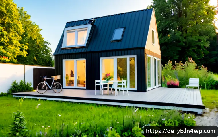 마이크로 하우스 프로젝트 성공 사례 연구 - Photorealistic successful micro house project in a leafy German small town, compact modern timber ho...
