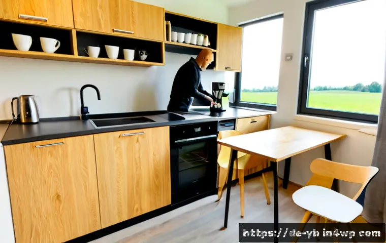 Home 17 마이크로 하우스에서의 라이프스타일 변화 - Photorealistic morning lifestyle inside a compact modern micro house in a German countryside setting...
